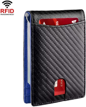 RFID Stöldskyddsborste Läder Multi Card Pocket Coin Plånbok Kreditkortsfodral (kolfiber + blå insida)
