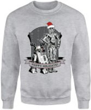 Star Wars Happy Holidays Droids Grey Christmas Jumper - S