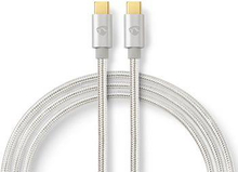 Nedis USB-kabel | USB 2.0 | USB-C- Hane | USB-C- Hane | 100 W | 480 Mbps | Guldplaterad | 1.00 m | Rund | Flätad / Nylon | Silver | Kartong med täckt fönster