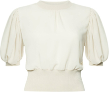 Jenna Mix Knit Top Blouses Short-sleeved Creme French Connection*Betinget Tilbud