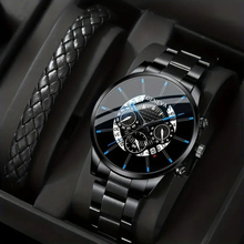 Klocka - GENEVA -Blå -Set inkl. Läderarmband och Verktyg för att längdjustera klockarmbandet