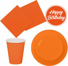 Tafel dekken feestartikelen kleur oranje 40x bordjes/40x drink bekers/40x servetten