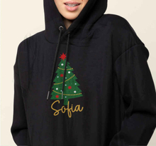 Aanpasbare naam hoodie met kerstboom