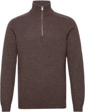 Slhreg Dan Wool-Mix Zip High Neck Knitwear Half Zip Pullover Brun Selected Homme*Betinget Tilbud