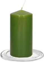 Trend Candles - Stompkaarsen met glazen onderzetters set van 2x stuks - Olijfgroen 6 x 12 cm
