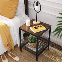 Sidebord, natbord, lille sofabord med trådkurv, vintage brun-sort