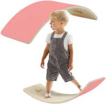 Joyz Balansbräda i trä för barn & vuxna; natur med rosa filt; halkfri; 83x30 cm; balansgunga; Montessori-leksak från 3 år; balansbräda; wobble board;