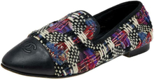 Pre-owned Printed Tweed And Leather Loafers Size 40