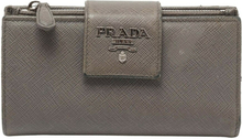 Prada Gray Saffiano Leather Flap Continental Wallet