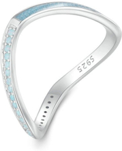 SCR945-8PK S925 Sterling Silver White Gold Plated Personalized V-shaped Dual Wear Ring Hand Decoration(Blue)