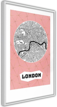 Inramad Poster / Tavla - City map: London (Pink)