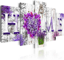 Lærredstryk HOME - Med lilla blomster