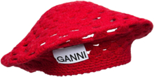Lambswool Crochet Beret - Solid Accessories Headwear Beanies Red Ganni
