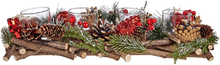 Kerst thema kaarsenhouder ornament red/green nature 40 x 16 x 8 cm