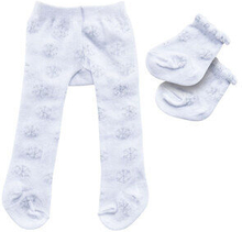 Dukke tights med sokker - snefnug, 28-35 cm