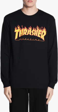 Thrasher - Flame Long Sleeve Tee - Sort - XL