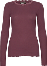Organic T-Shirt W/ Lace T-shirts & Tops Long-sleeved Rød Rosemunde*Betinget Tilbud