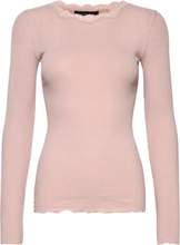 Organic T-Shirt W/ Lace T-shirts & Tops Long-sleeved Rosa Rosemunde*Betinget Tilbud