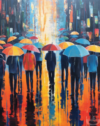 Regenschirme, Regen - Malen nach Zahlen, 40x50cm / Fertig bespannt / 36 Farben (Bestseller)