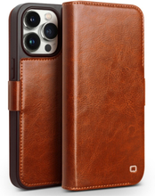 Qialino - iPhone 15 Pro Max - Leren bookcase hoes - Cognac