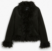 Faux fur trimmed coat - Black
