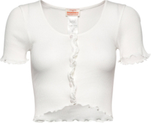 Cardigan Tops Crop Tops Short-sleeved Crop Tops White Barbara Kristoffersen By Rosemunde