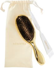 Lenoites Hair Brush Wild Boar With Pouch And Cleaner Tool Gold