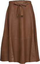 A Skirt W/Belt Knælang Nederdel Brown DEPECHE