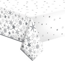 Daisy kerst tafellaken/tafelkleed - 120 x 180 cm - papier - sneeuwvlokken print - rechthoekig