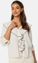 ONLY Lise Contrast Frill Shirt Pumice Stone Detail: L