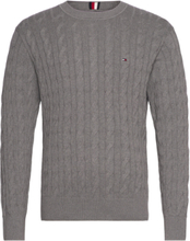 Classic Cable Crew Neck Tops Knitwear Round Necks Grey Tommy Hilfiger