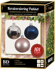 101 stuks Kerstballen mix zilver-roze-blauw voor 150 cm boom