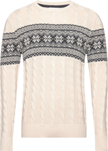 Jaquard Cable O-Neck Sweater Tops Knitwear Round Necks Cream Lindbergh