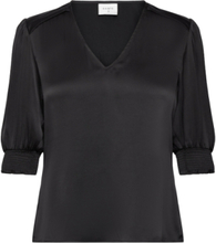 D6Cascais Silk Blouse Tops Blouses Short-sleeved Black Dante6