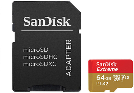 SanDisk MicroSDXC Extreme 64GB Adapter 170MB/s A2 C10 V30, SanDisk