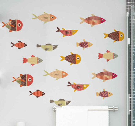 Stickers vissen Ronde kleurrijke vissen