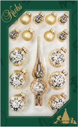 Luxe gouden glazen mini kerstballen en piek set voor mini kerstboom 16-dlg