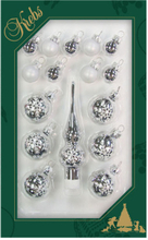 Luxe zilveren glazen mini kerstballen en piek set voor mini kerstboom 16-dlg