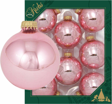 8x Pink blush lichtroze glazen kerstballen glans 7 cm kerstboomversiering