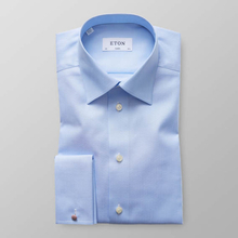 Eton Classic fit Ljusblå fiskbensmönstrad skjorta med dubbel...