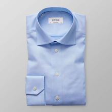 Eton Contemporary fit Ljusblå fiskbensmönstrad skjorta