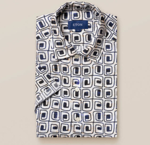 Eton Beige resortskjorta i linne med blocktryck