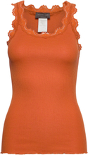 Silk Top W/ Lace T-shirts & Tops Sleeveless Oransje Rosemunde*Betinget Tilbud