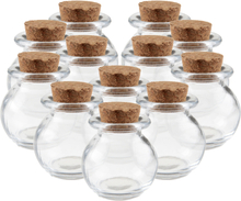 12x Mini glazen ronde flesjes/potjes 5,5 x 6 cm met kurk dop