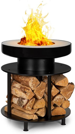 Wood Stock 2-i-1-eldskål BBQ-grill Ø56cm rostfritt stål svart