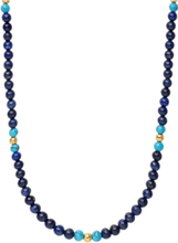 Beaded Necklace With Blue Lapis, Turquoise, And Gold Halskæde Smykker Blue Nialaya