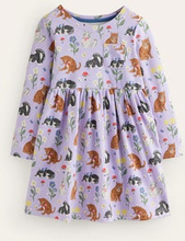 Lustiges Jerseykleid mit langen Ärmeln Mädchen Boden, Helles Lila Katzen