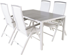 BREAK ALBANY Matbord 150x90 cm + 4 stolar - Vit/Grå | Utemöbler
