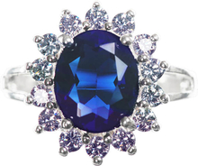 Silver Plated Ring with Blue Sapphire Stone Effect Centre - in the style of Kate Middleton - N