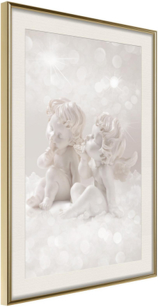 Inramad Poster / Tavla - Cute Angels - 30x45 Guldram med passepartout